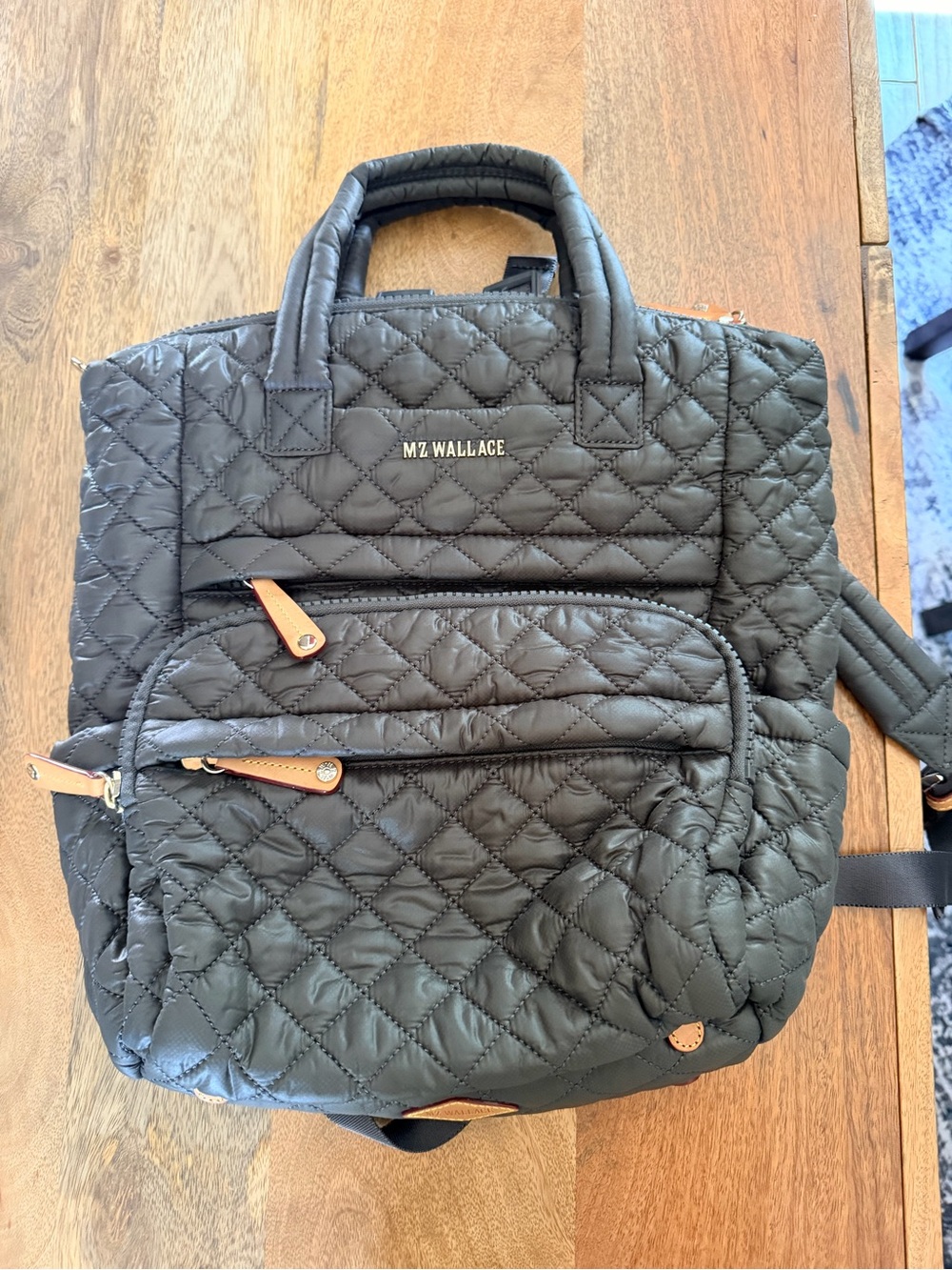 MZ Wallace Magnet Quilted Convertible Backpack Tote with Tan Accents
